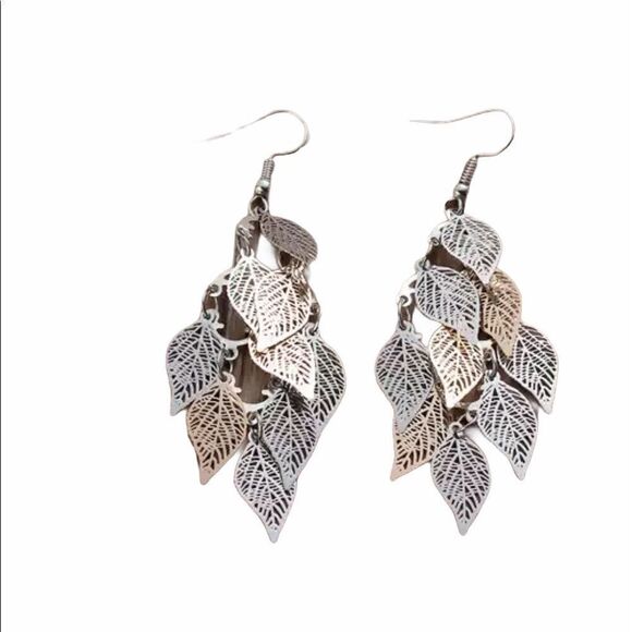 LEAF EARRINGS GOLD/SILVER  - Picture 1 of 2
